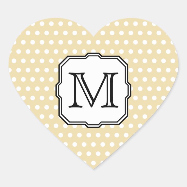 Your Letter. Custom Monogram. Beige Polka Dot. Heart Sticker (Front)