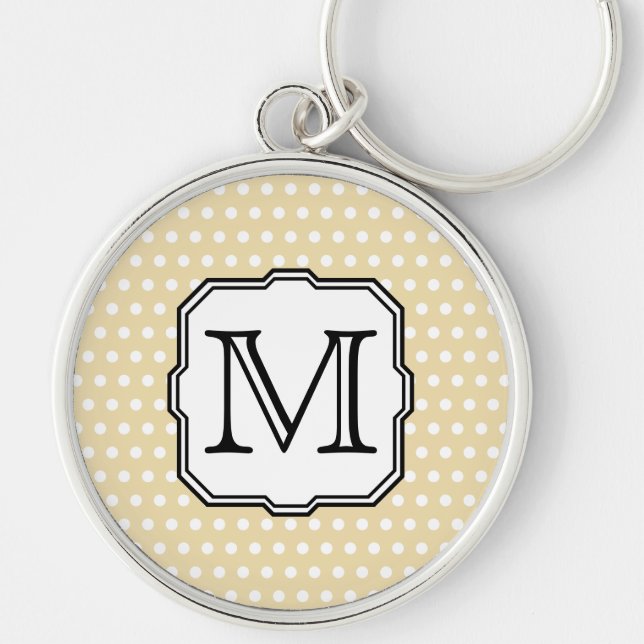Your Letter. Custom Monogram. Beige Polka Dot. Key Ring (Front)