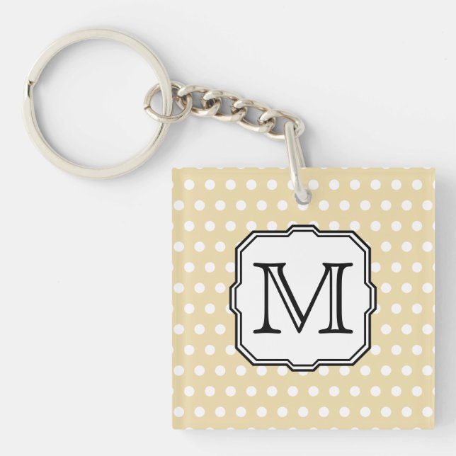 Your Letter. Custom Monogram. Beige Polka Dot. Key Ring (Front)