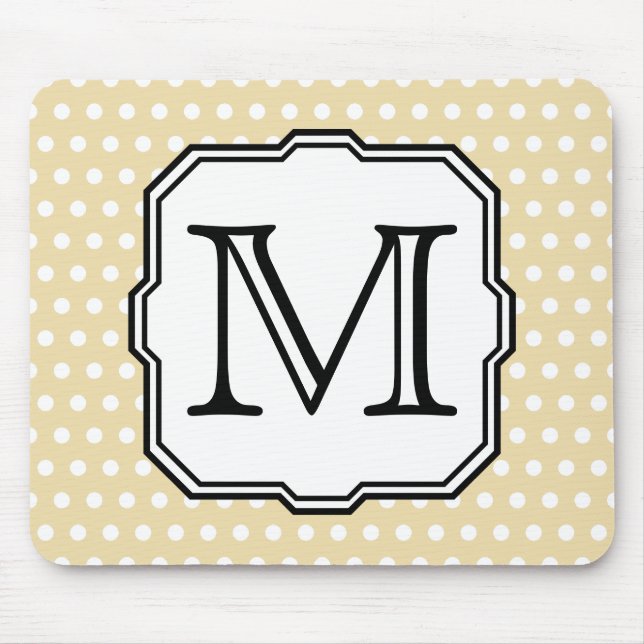 Your Letter. Custom Monogram. Beige Polka Dot. Mouse Mat (Front)