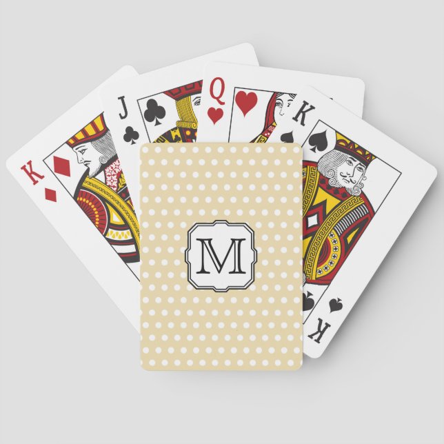 Your Letter. Custom Monogram. Beige Polka Dot. Playing Cards (Back)