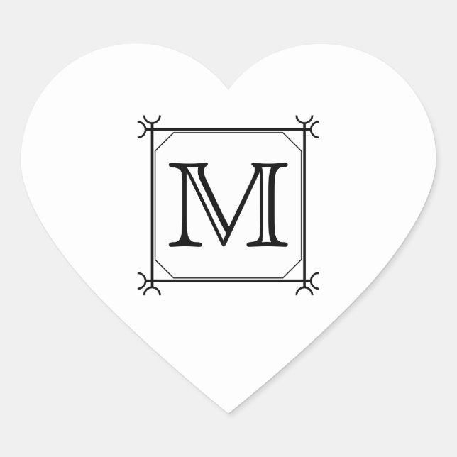 Your Letter. Custom Monogram. Black and White Heart Sticker (Front)