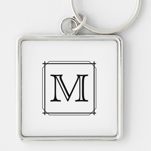 Your Letter. Custom Monogram. Black and White Key Ring (Front)