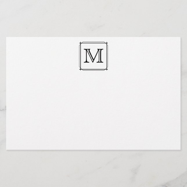 Your Letter. Custom Monogram. Black and White Stationery (Front)