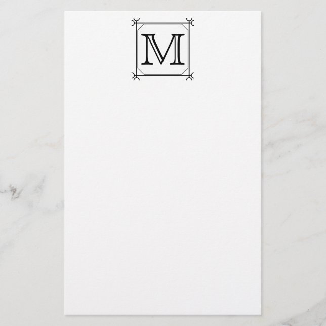 Your Letter. Custom Monogram. Black and White Stationery (Front)