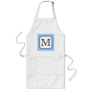 Your Letter. Custom Monogram. Blue Black White. Long Apron