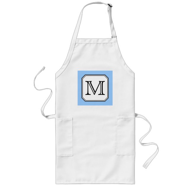 Your Letter. Custom Monogram. Blue Black White. Long Apron (Front)
