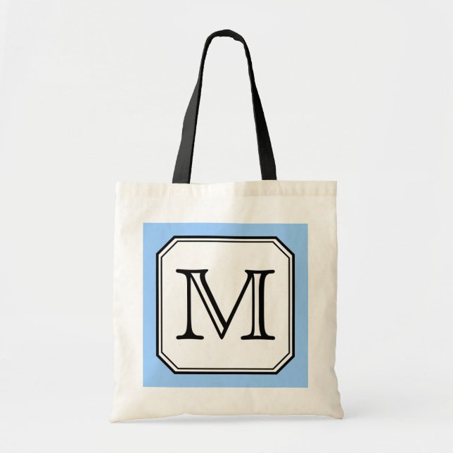 Your Letter. Custom Monogram. Blue Black White. Tote Bag (Front)