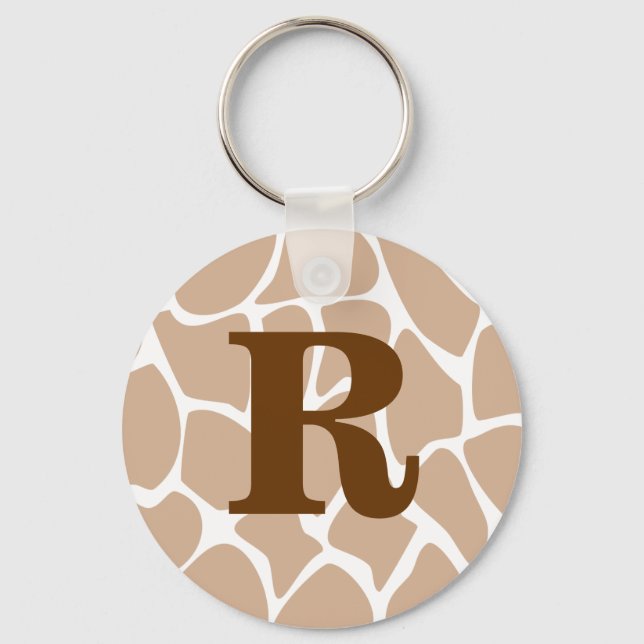 Your Letter. Custom Monogram Giraffe Print Design Key Ring (Front)