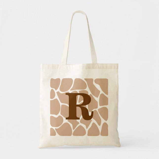 Your Letter. Custom Monogram Giraffe Print Design Tote Bag (Front)