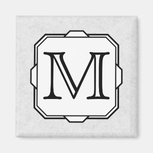 Your Letter. Custom Monogram. Grey, Black & White Magnet