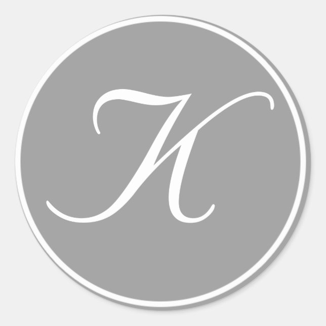 Your Letter, Custom Monogram K Initial Grey Classic Round Sticker (Front)