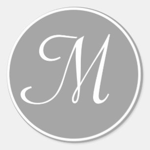 Your Letter, Custom Monogram M Initial Grey Classic Round Sticker