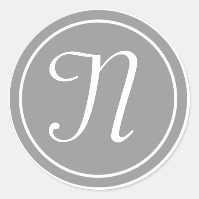Your Letter, Custom Monogram N Initial Grey Classic Round Sticker (Front)
