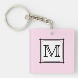 Your Letter. Custom Monogram. Pink Black White. Key Ring