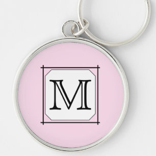 Your Letter. Custom Monogram. Pink Black White Key Ring