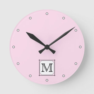Your Letter. Custom Monogram. Pink Black White. Round Clock