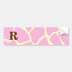Your Letter Custom Monogram. Pink Giraffe Print. Bumper Sticker