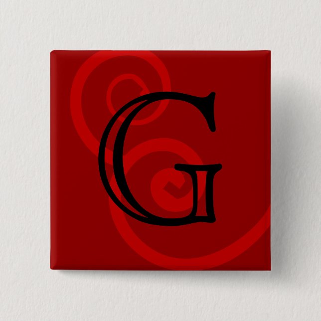Your Letter. Custom Red Swirl Monogram. 15 Cm Square Badge (Front)