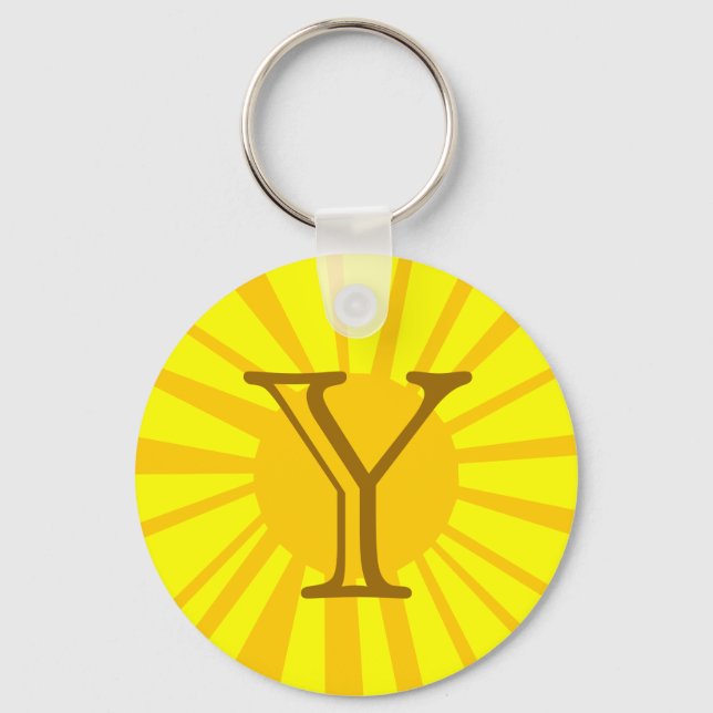 Your Letter. Custom Yellow Sun Ray Monogram. Key Ring (Front)