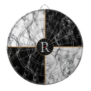Your Letter Dart Board Black White Check Marble
