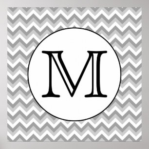 Your Letter. Gray Zigzag Pattern Monogram. Poster