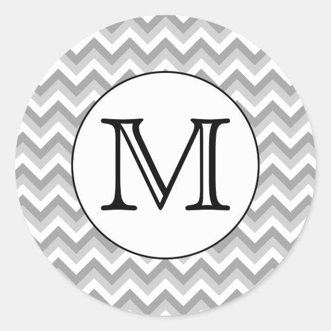 Your Letter. Grey Zigzag Pattern Monogram. Classic Round Sticker (Front)