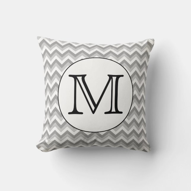 Your Letter. Grey Zigzag Pattern Monogram. Cushion (Front)