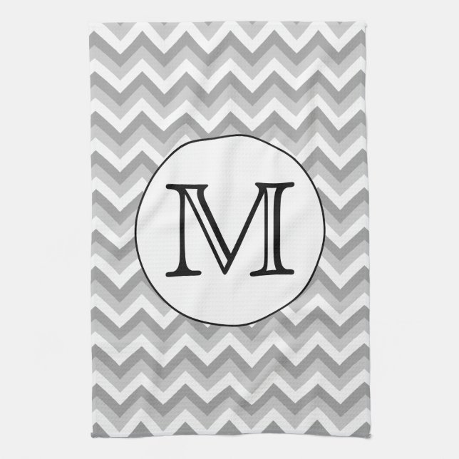Your Letter. Grey Zigzag Pattern Monogram. Tea Towel (Vertical)