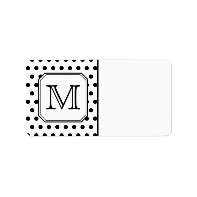 Your Letter Monogram. Black and White Polka Dots. Label (Front)