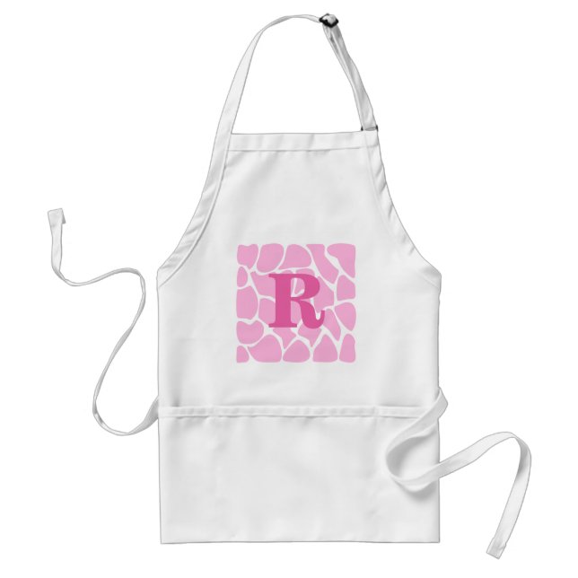 Your Letter Monogram. Custom. Pink Giraffe Pattern Standard Apron (Front)