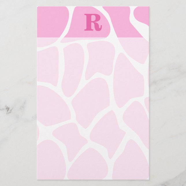 Your Letter Monogram. Custom. Pink Giraffe Pattern Stationery (Front)