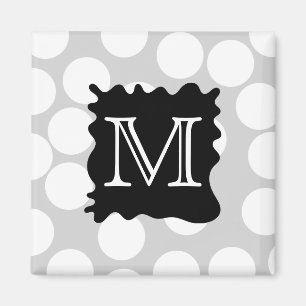 Your Letter, Monogram. Dots with Black Splat. Magnet