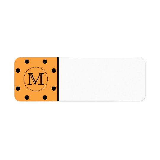 Your Letter Monogram. Orange and Black Polka Dot. Return Address Label