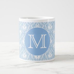 Your Letter, Monogram. Pale Blue Damask Pattern. Large Coffee Mug