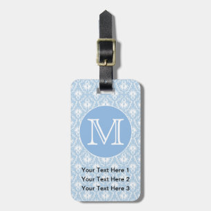 Your Letter, Monogram. Pale Blue Damask Pattern. Luggage Tag