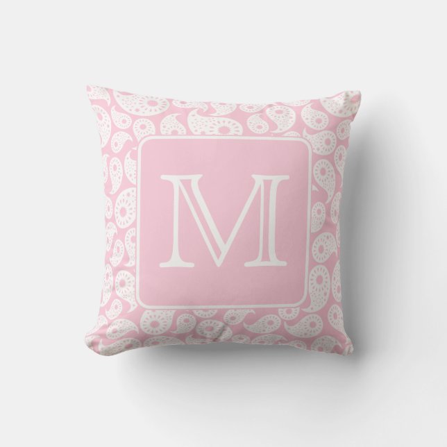 Your Letter Monogram. Pink Paisley Pattern. Cushion (Front)