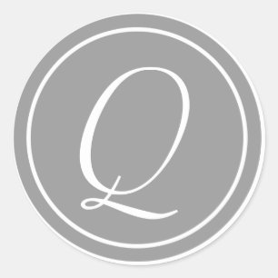 Your Letter, Monogram Q, Initial Grey Classic Round Sticker