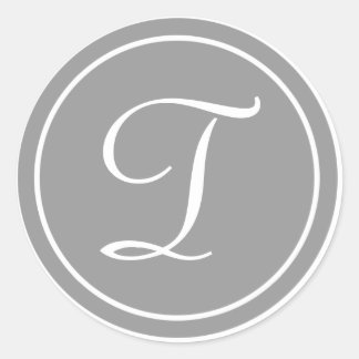 Your Letter, Monogram T, Initial Grey Classic Round Sticker
