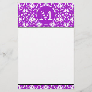 Your Letter. Purple and White Damask Pattern. Stationery