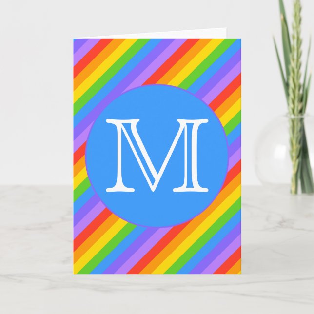 Your Letter, Rainbow Stripes Monogram. Note Card (Front)