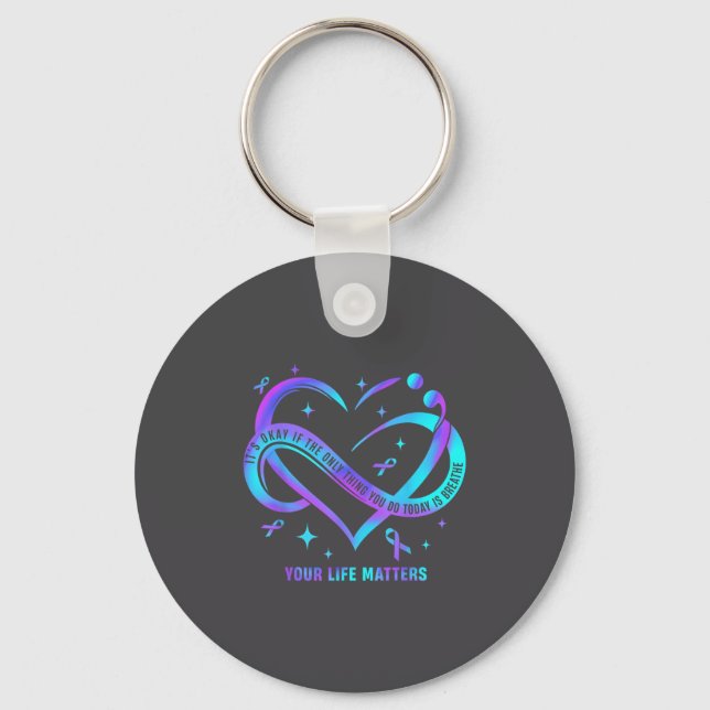 Your Life S Suicide Prevention Teal Purple Heart R Key Ring (Front)