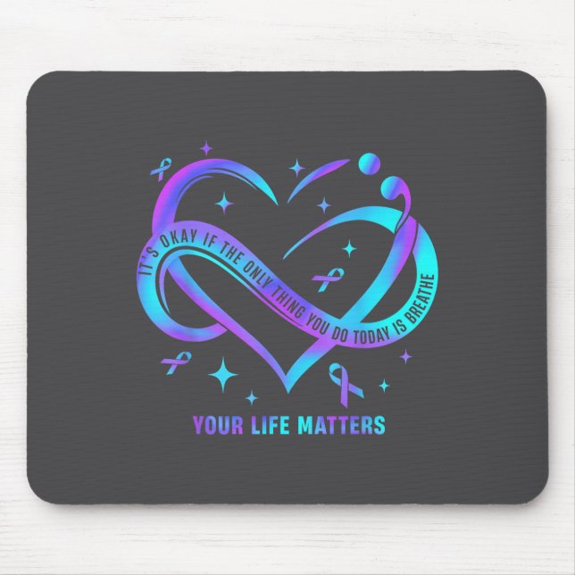 Your Life S Suicide Prevention Teal Purple Heart R Mouse Mat (Front)