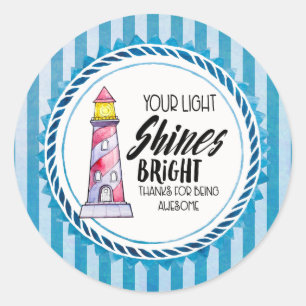 Your Light Shines Bright Lighthouse Thank You Classic Round Sticker