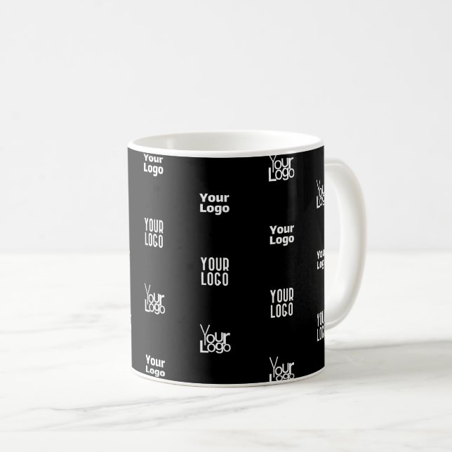 Your Logo | 3 Logo Pattern Design Editable Black Coffee Mug (Front Right)