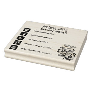 Your logo and social media icons rubber stamp