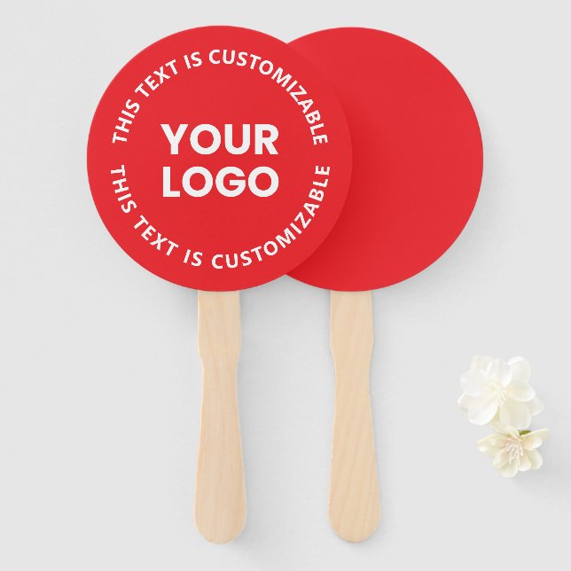 Your Logo/Any Uploaded Image & Circular Text | Red Hand Fan (Front and Back)