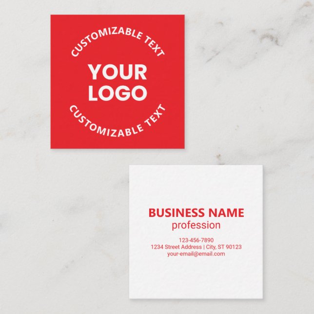 Your Logo/Any Uploaded Image & Circular Text | Red Square Business Card (Front/Back)