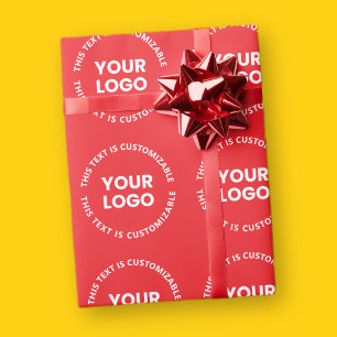 Your Logo/Any Uploaded Image & Circular Text   Red Wrapping Paper