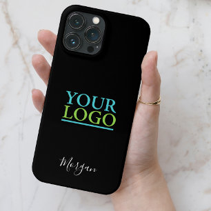 Your Logo/Art/Photo, DIY Name White Script, Black iPhone 13 Pro Max Case